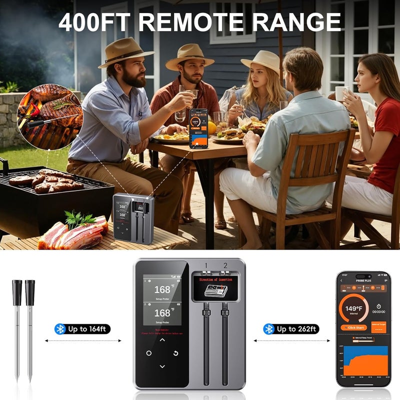 Newise Wireless Bluetooth Meat Thermometer - 2 Probes & App Control, Valentines Day Birthday Gifts for Men Him, Smart Digital Thermometer for Cooking, Oven, Smoker, BBQ, Grill - Image 3